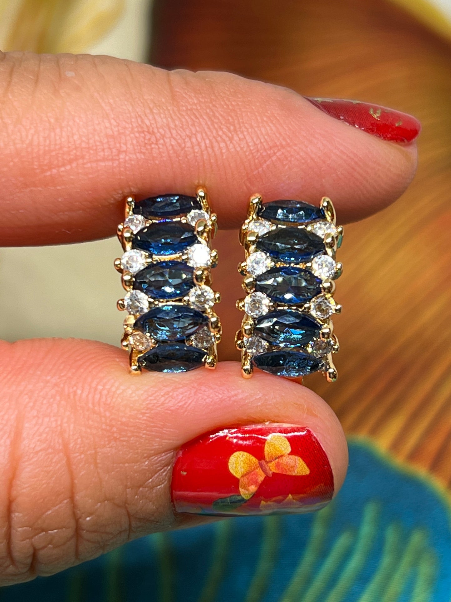 Blue sapphire tone mid size  hoops